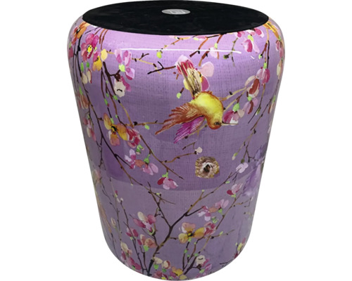 Taburet decorativ cu motiv de pasăre și flori pentru interior