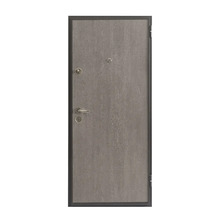 Ușă de intrare gri cu feronerie și vizor