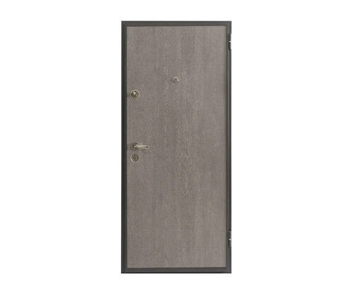Ușă de intrare gri cu feronerie și vizor