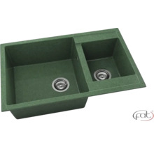 Chiuvetă de bucătărie verde cu două cuve și set de scurgere