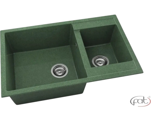Chiuvetă bucătărie granixit 2 cuve FAT Avangard 234 49x90 cm fără picurător Granada reversibilă Chiuvetă de bucătărie verde cu două cuve și set de scurgere
