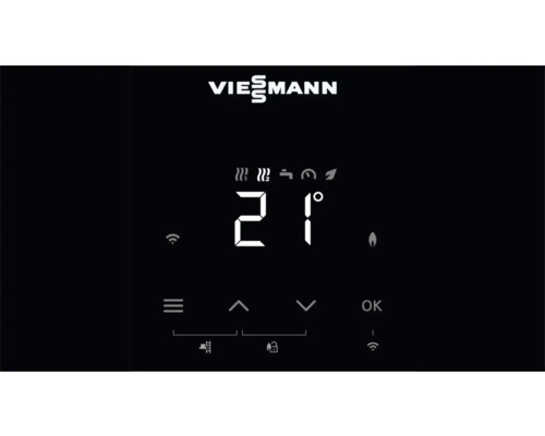 Logo Viessmann. Regulator de încălzire cu afișaj de temperatură.