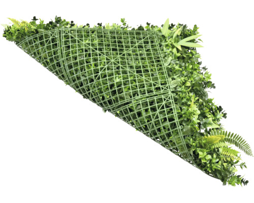 Gard viu artificial cu diverse frunze verzi pe grilaj de plastic