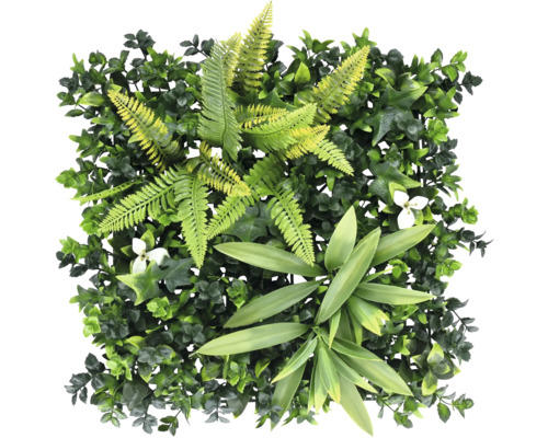 Perete verde artificial cu ferigi și frunze pentru decorare