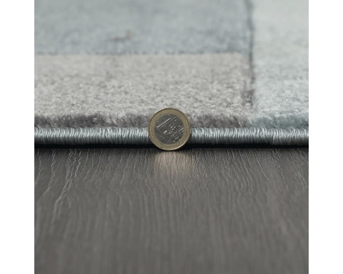 Vizualizare detaliată a unui covor cu monedă euro pentru indicarea dimensiunii