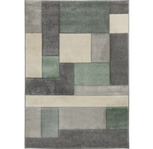 Covor cu model geometric în diferite nuanțe de gri și verde