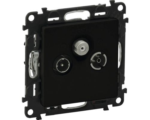 Priză TV + R + SAT simplă Legrand Valena Life, negru mat Priza de antenă cu trei conectori pentru SAT, radio și TV