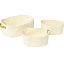 Set de trei coșuri de depozitare împletite din bumbac cu mânere