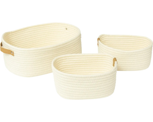 Set de trei coșuri de depozitare împletite din bumbac cu mânere