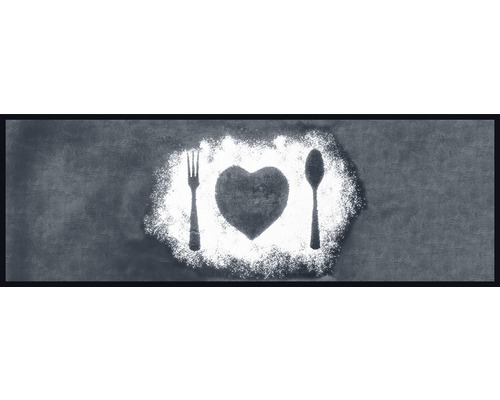 Traversă bucătărie anti-oboseală Heart 50x150 cm Imagine de furculiță, inimă și lingură, desenate cu făină