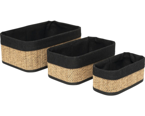 Trei coșuri de depozitare din ratan cu inserție de material textil