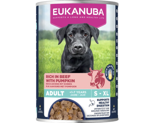 Hrană umedă pentru câini Eukanuba cu carne de vită și dovleac pentru câini adulți
