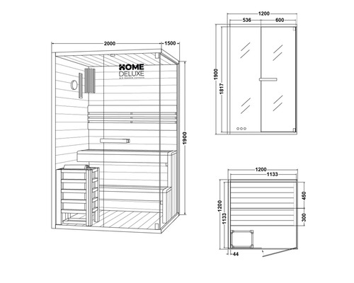 Desen tehnic al unei saune cu dimensiuni