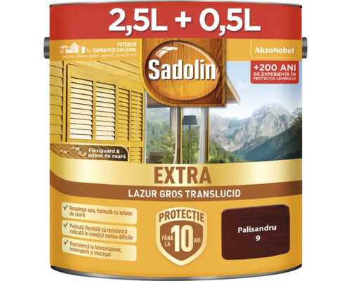 Sadolin Extra lazură groasă Palisandru 9 recipient cu 2,5 litri plus 0,5 litri conținut pentru exterior