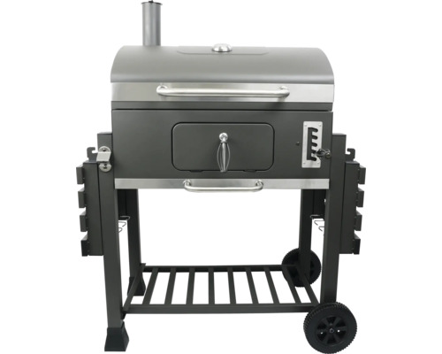 Grătar pe cărbune cu capac, spațiu de depozitare și roți pentru grădină