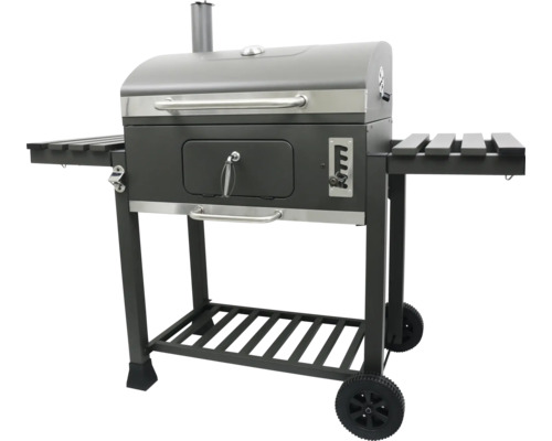 Grătar pe cărbune cu rafturi și roți