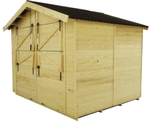 Căsuță de grădină din lemn cu ușă dublă și acoperiș