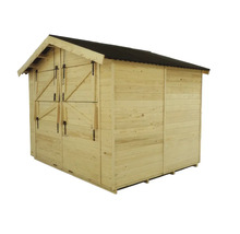 Căsuță de grădină din lemn cu ușă dublă și acoperiș în două ape