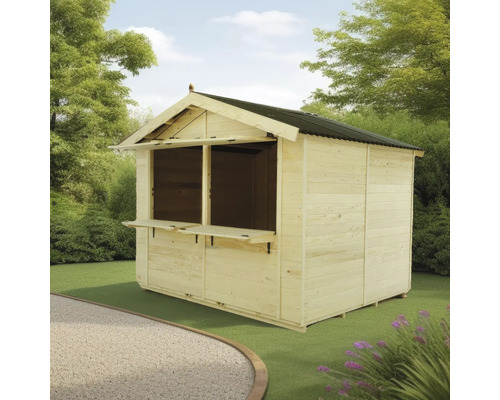 Chioșc de grădină din lemn cu fereastră de servire