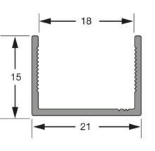 Desen tehnic al unui profil U cu dimensiunile de 18, 15 și 21 milimetri