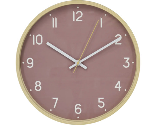 Ceas de perete rotund cu cadran și ramă de lemn