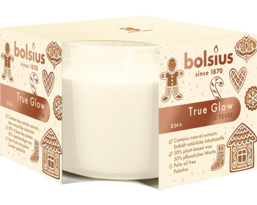 Lumânare parfumată în pahar Bolsius Cookie Fever durata de ardere 24 h Lumânare parfumată Bolsius True Glow Cookie Fever, durată de ardere circa 24 de ore