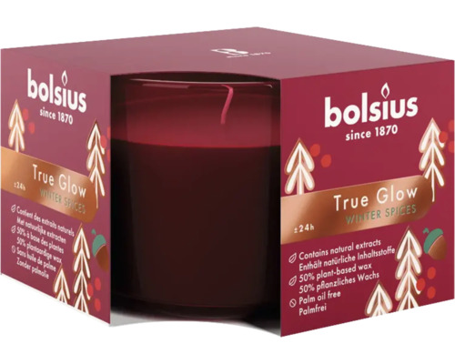 Lumânare parfumată în pahar Bolsius Winter Spices durata de ardere 24 h Lumânare parfumată Bolsius Winter Spices în pahar cu ambalaj exterior