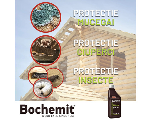Produs pentru protecția lemnului Bochemit pentru protecție împotriva mucegaiului, ciupercilor și insectelor.