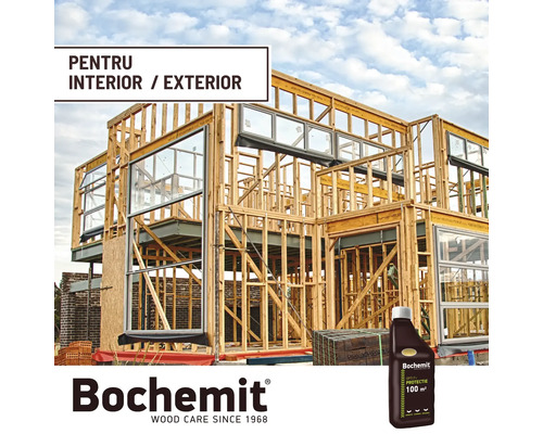 Casă din lemn în construcție cu agent de protecție a lemnului de la Bochemit