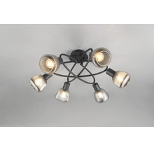 Lumină de plafon cu cinci spoturi și abajururi din sticlă canelată