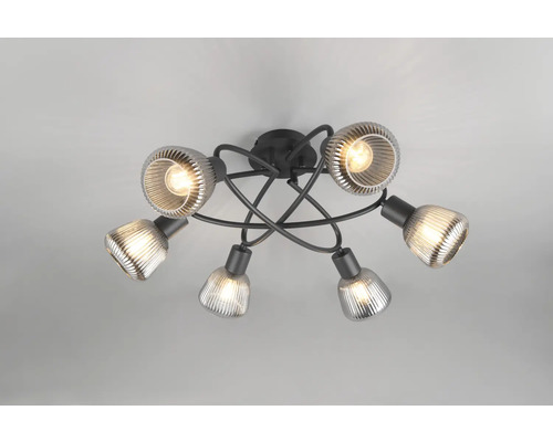 Lumină de plafon cu cinci spoturi și abajururi din sticlă canelată