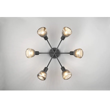 Lumină de tavan cu șase brațe luminoase și abajururi din sticlă canelată