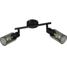 Lumină de tavan neagră cu două abajururi din sticlă fumurie