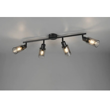 Lumină de tavan neagră cu patru spoturi și sticlă fumurie