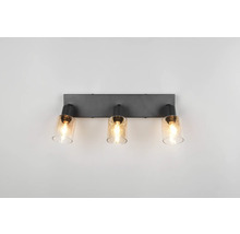 Lumină de perete cu trei spoturi și abajururi din sticlă transparentă