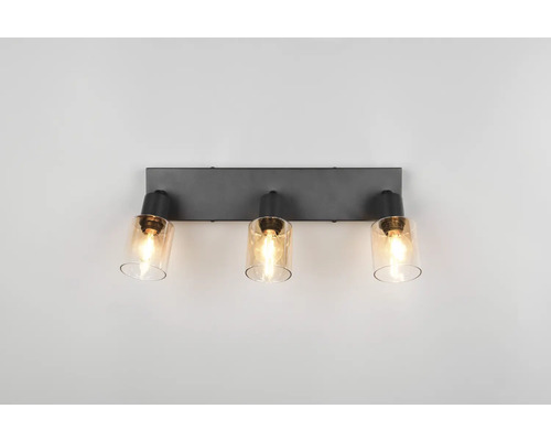 Lumină de perete cu trei spoturi și abajururi din sticlă transparentă