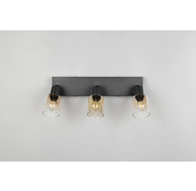 Lumină de plafon cu trei lămpi și abajururi din sticlă transparentă