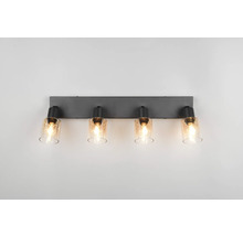 Lumină de perete neagră cu patru abajururi din sticlă pentru interior