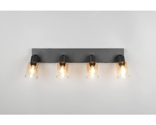 Lumină de perete neagră cu patru abajururi din sticlă pentru interior