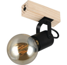 Lumină de plafon cu bază din lemn și o sursă de lumină