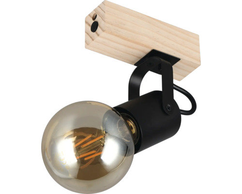 Lumină de plafon cu bază din lemn și o sursă de lumină