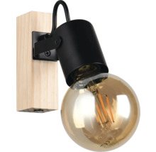 Lampa de perete cu element din lemn și abajur negru