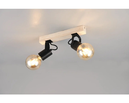 Șină spoturi Lynar E27 max. 2x60W, lemn metal/negru Lumină de tavan cu două spoturi din lemn și metal