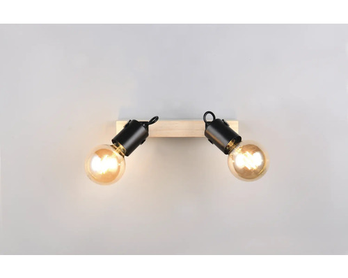 Lumină de perete cu două lămpi din lemn și metal