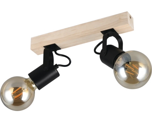 Lumină de plafon cu două spoturi, bază din lemn