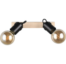 Lumină de perete cu două lămpi și bază din lemn