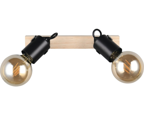 Lumină de perete cu două lămpi și bază din lemn