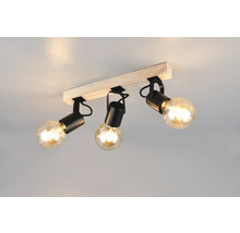 Lumină de plafon cu trei spoturi și placă de lemn