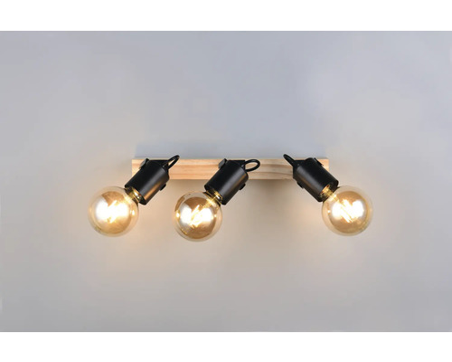 Lumină de plafon cu trei becuri pe bază de lemn