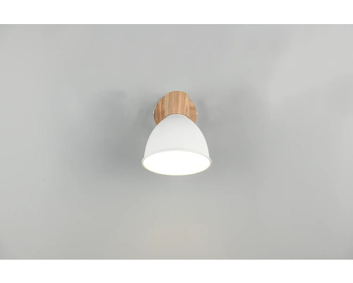Lumină de perete albă cu bază din lemn pentru interior